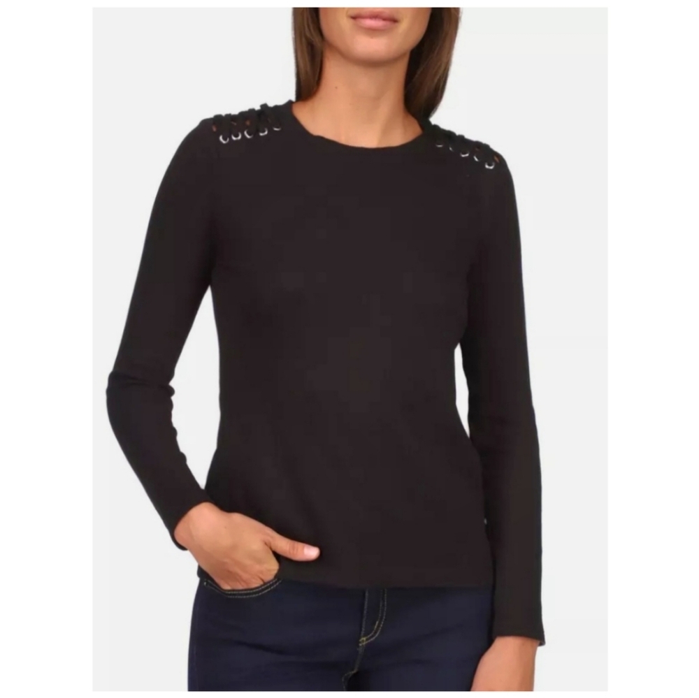 MICHAEL KORS Lace Up Shoulder Long Sleeve Shirt